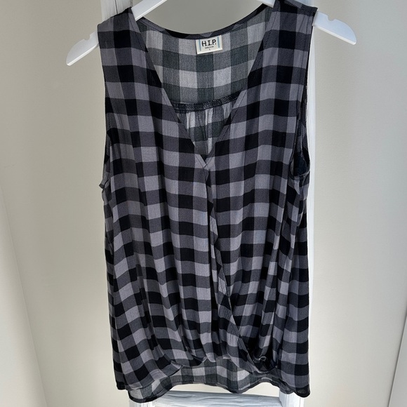 H.I.P. Women’s Surplice Buffalo Checkered Draped Tank Top Size Large - Picture 1 of 8